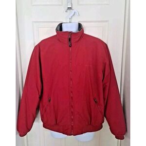 L.L. Bean Bomber Jacket Mens L Red Full Zip Fleece Lined Mock Neck Three-Season